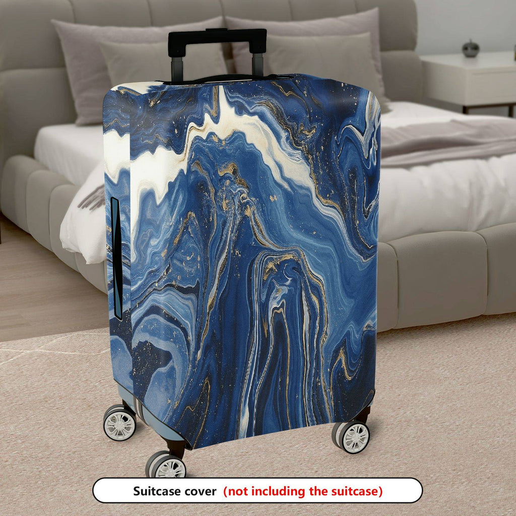 1-Piece Abstract Blue Gold Marble Pattern Art Style Unique Artistic Chic  Suitcase Luggage Cover, Stretch Protective Sleeve
