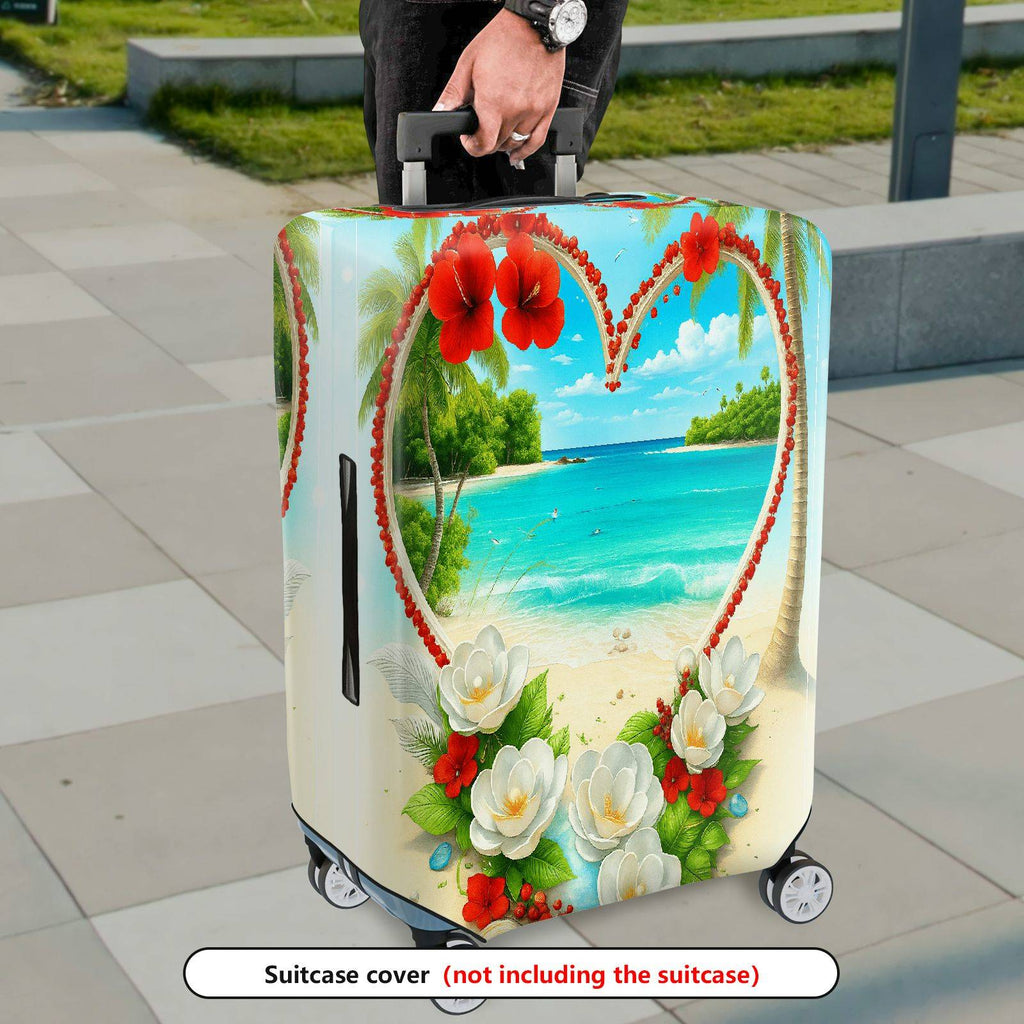 1-Piece Beach Floral Heart Tropical Paradise Colorful  Suitcase Luggage Cover, Stretch Protective Sleeve