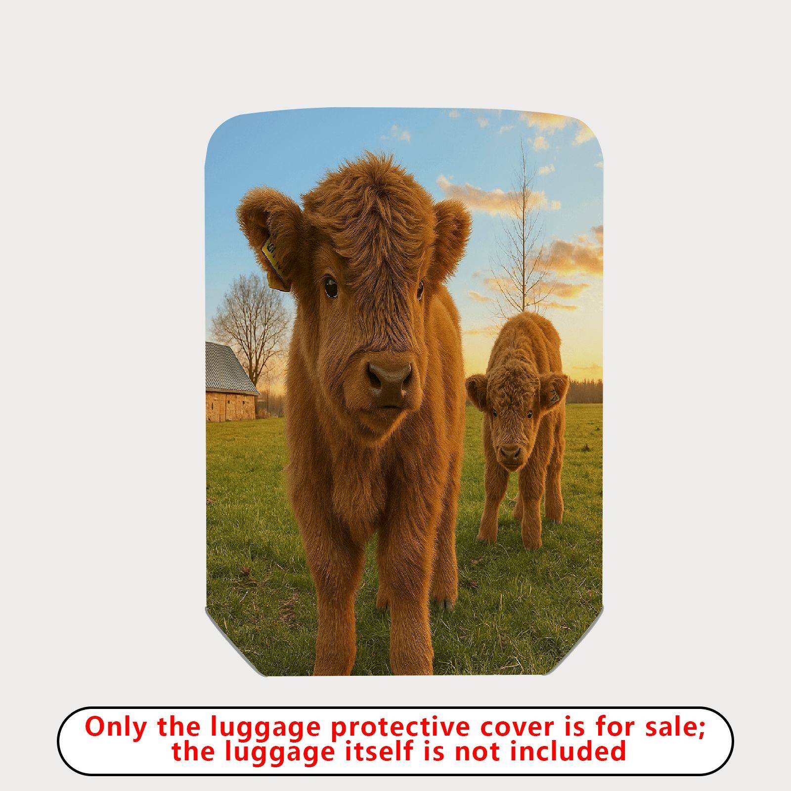 1-Piece Cute Cow Animal Pasture Sunset Scenic Country  Suitcase Luggage Cover, Stretch Protective Sleeve