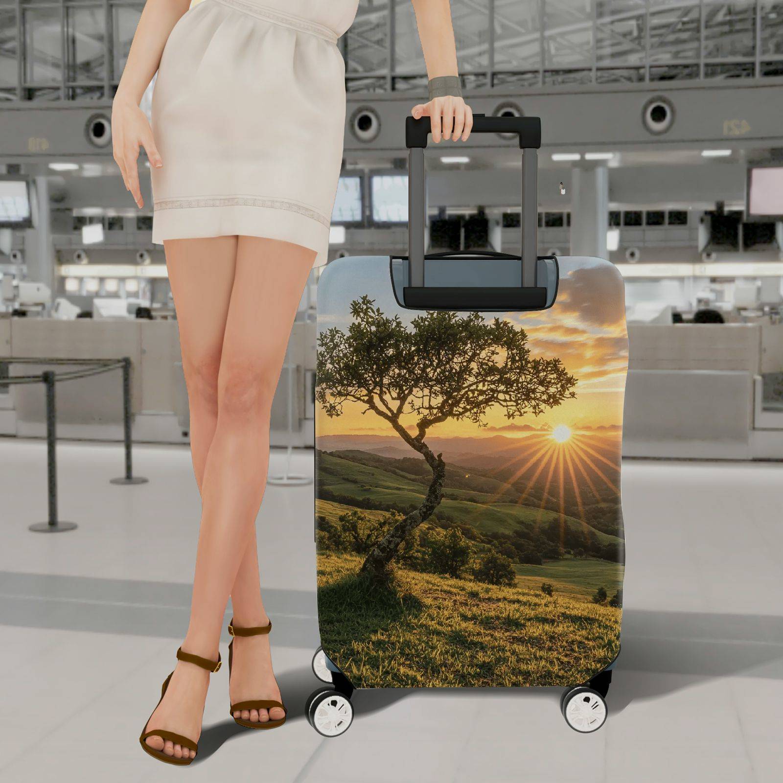 1-Piece Nature Sunset Tree Landscape Scenic Outdoor Travel  Suitcase Luggage Cover, Stretch Protective Sleeve