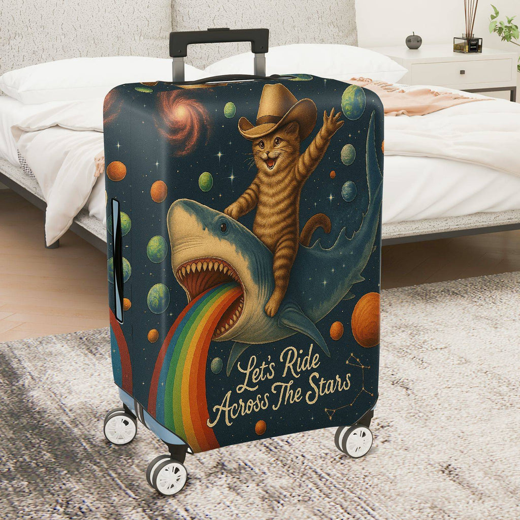 1-Piece Cosmic Cat Shark Rainbow Galaxy Spaceship  Suitcase Luggage Cover, Stretch Protective Sleeve