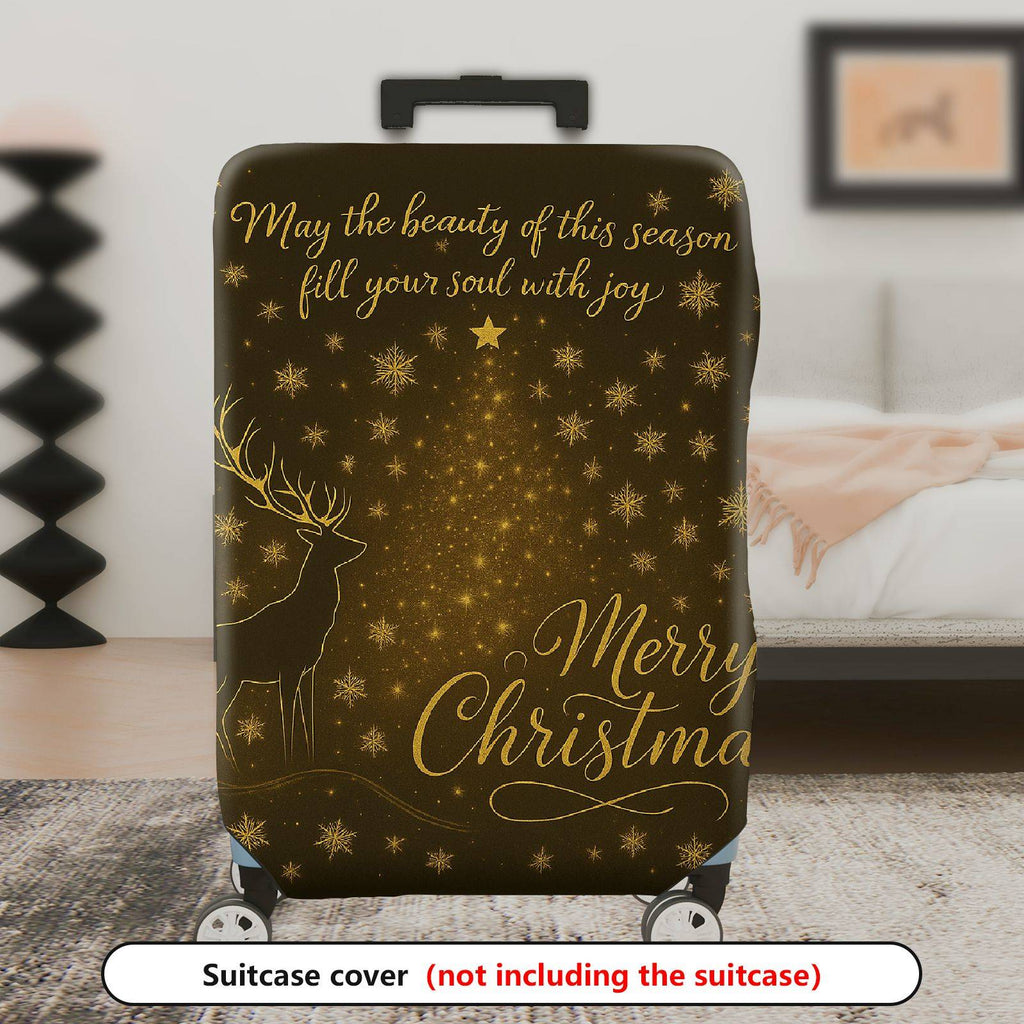 1-Piece Reindeer Snowflakes Gold Merry Christmas Holiday  Suitcase Luggage Cover, Stretch Protective Sleeve