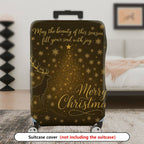 1-Piece Reindeer Snowflakes Gold Merry Christmas Holiday  Suitcase Luggage Cover, Stretch Protective Sleeve