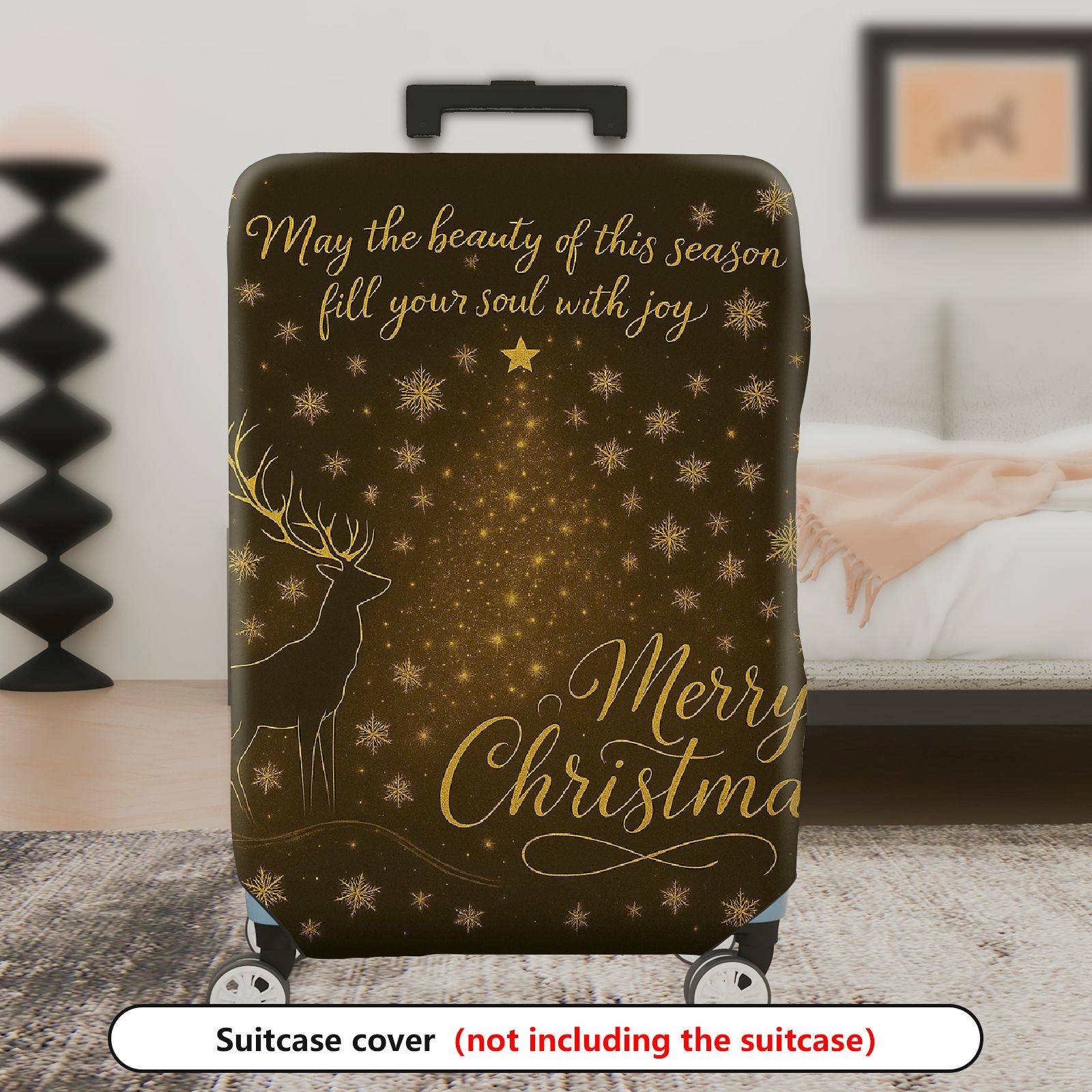 1-Piece Reindeer Snowflakes Gold Merry Christmas Holiday  Suitcase Luggage Cover, Stretch Protective Sleeve