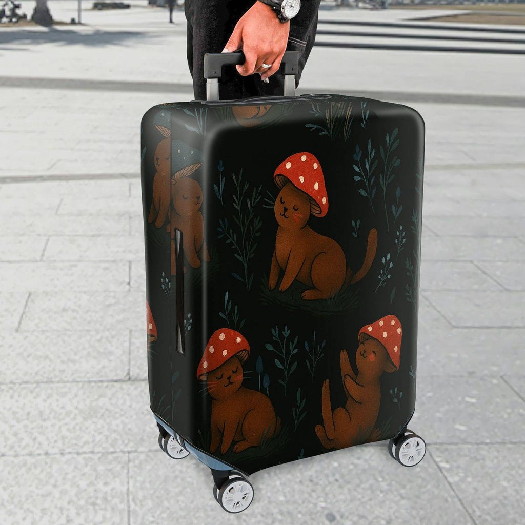 1-Piece Adorable Forest Mushroom Rabbit Woodland Black  Suitcase Luggage Cover, Stretch Protective Sleeve