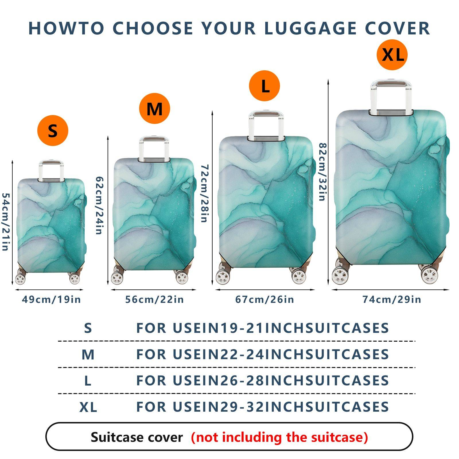 1-Piece Abstract Gradient Marble Artistic Ink Aqua Swirl  Suitcase Luggage Cover, Stretch Protective Sleeve