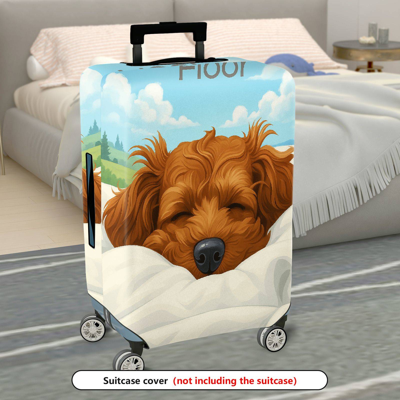 1-Piece Dog Sleeping Clouds Fun Cute Cozy  Suitcase Luggage Cover, Stretch Protective Sleeve