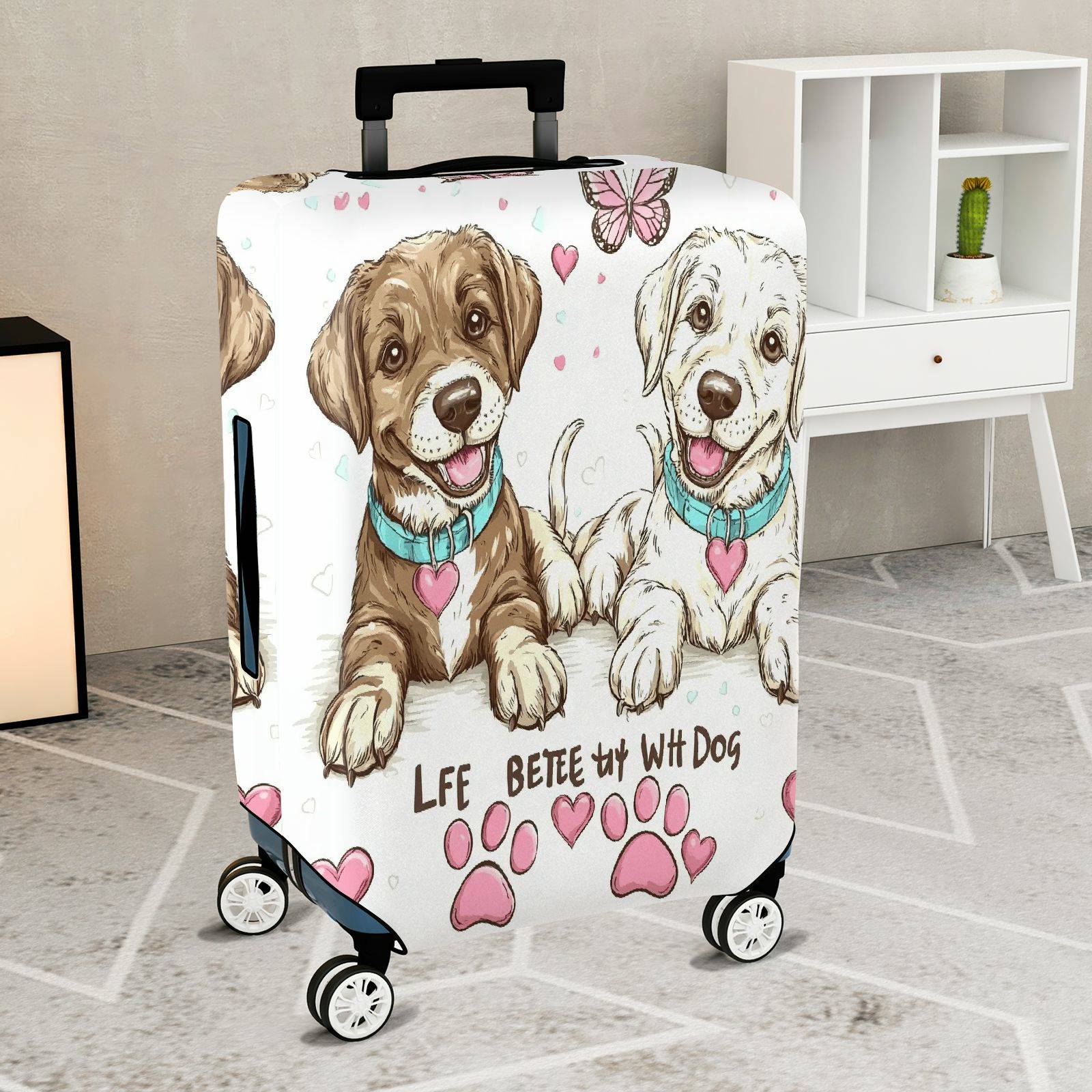 1-Piece Cute  Dog Heart Paw Print Butterfly  Suitcase Luggage Cover, Stretch Protective Sleeve