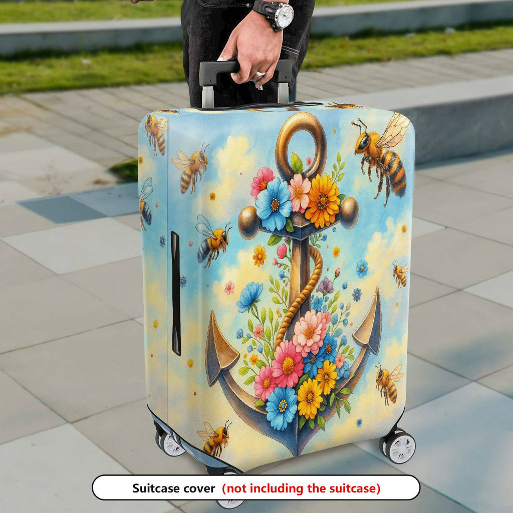 1-Piece Anchor Floral Ocean Bee Clouds Colorful  Suitcase Luggage Cover, Stretch Protective Sleeve