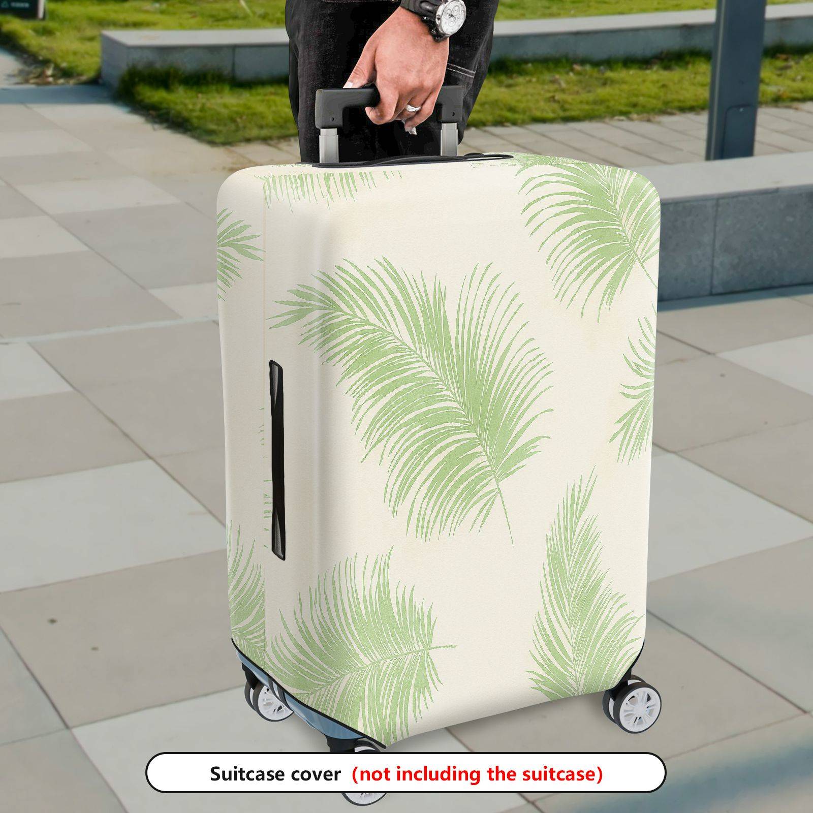 1-Piece Green Leaf Pattern Tropical Nature Travel Holiday  Suitcase Luggage Cover, Stretch Protective Sleeve