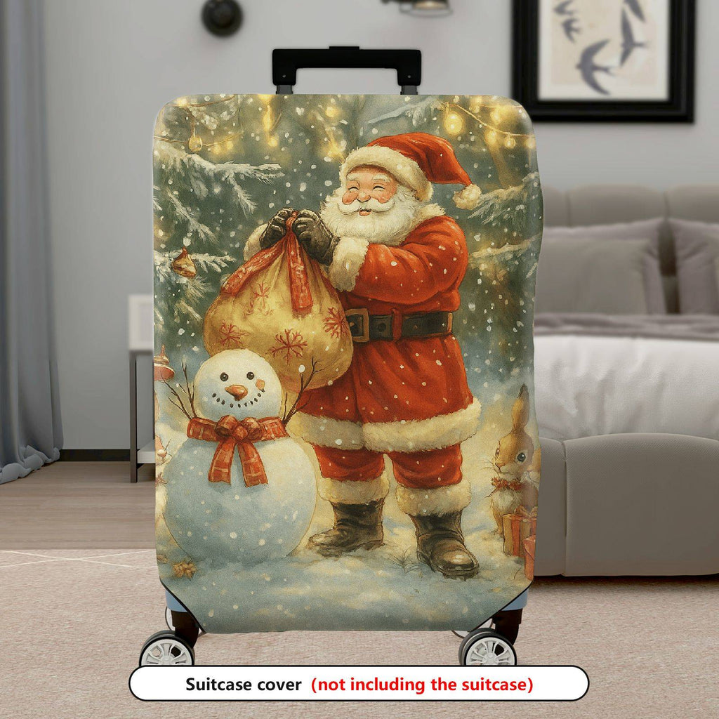 1-Piece Christmas Snowman Santa Reindeer Holiday  Suitcase Luggage Cover, Stretch Protective Sleeve