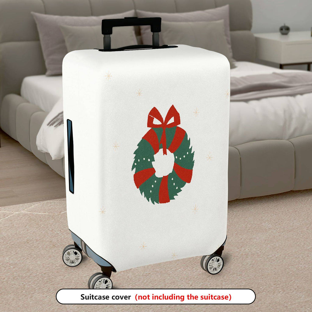 1-Piece Christmas Wreath Bow Snowflakes Holiday  Suitcase Luggage Cover, Stretch Protective Sleeve