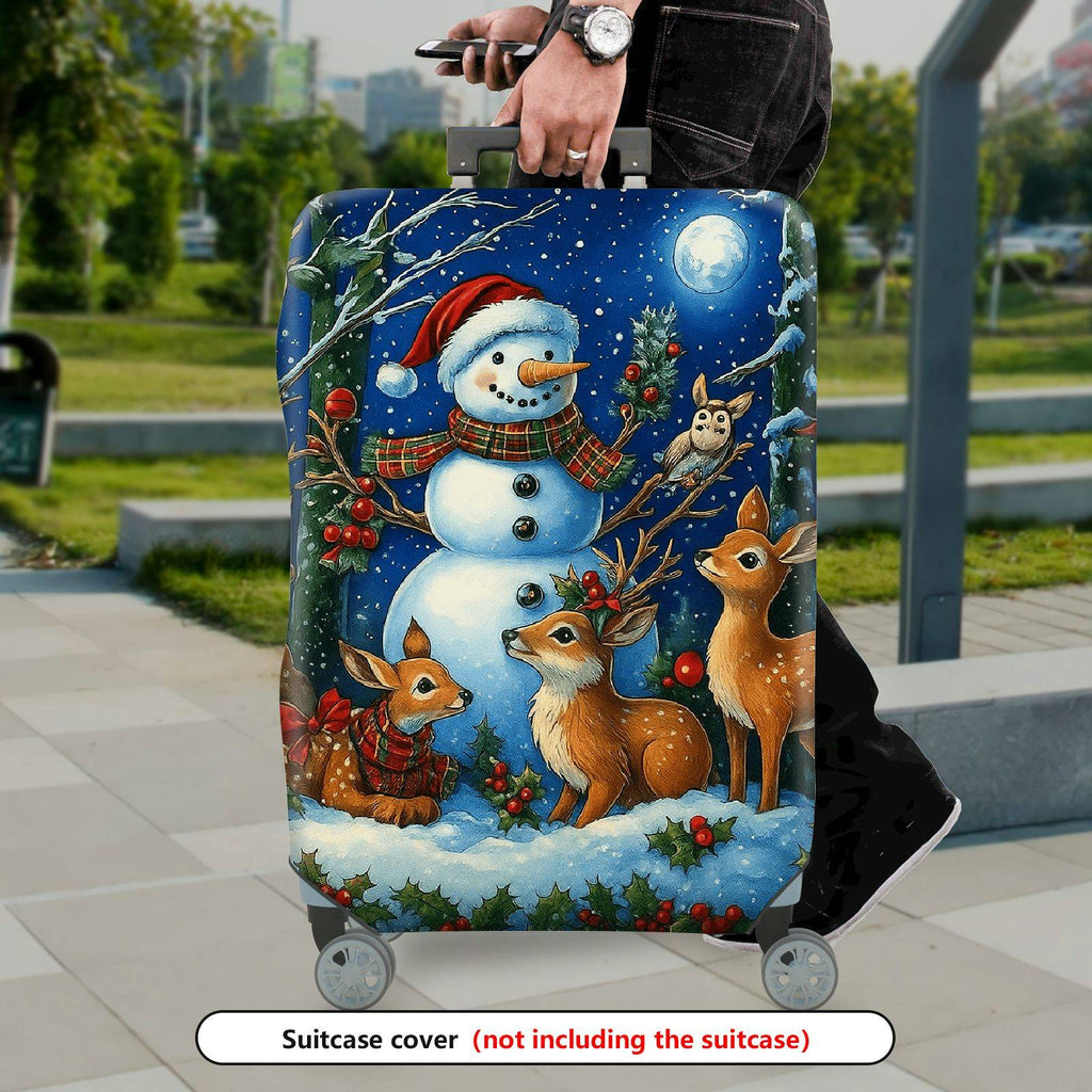 1-Piece Snowman Reindeer Winter Holiday Night Christmas  Suitcase Luggage Cover, Stretch Protective Sleeve