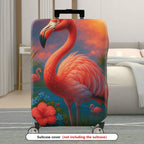 1-Piece Tropical Flamingo Sunset Landscape Hibiscus  Suitcase Luggage Cover, Stretch Protective Sleeve