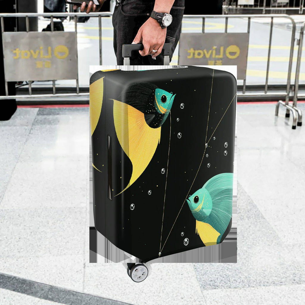 1-Piece Fish Illustration Abstract Art Travel Baggage Cover, Oceanic theme, Holiday Cover Suitable  Suitcase Luggage Cover, Stretch Protective Sleeve
