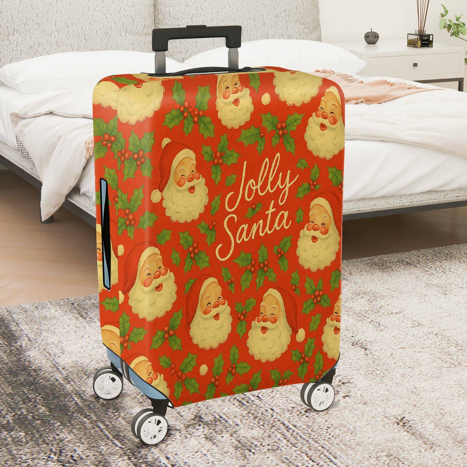 1-Piece Jolly Santa Festive Christmas Holiday Cheer Travel  Suitcase Luggage Cover, Stretch Protective Sleeve
