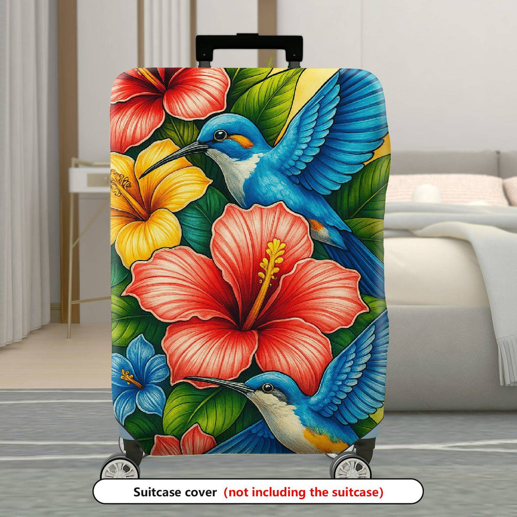 1-Piece Colorful Floral Bird Art Luggage  Suitcase Luggage Cover, Stretch Protective Sleeve
