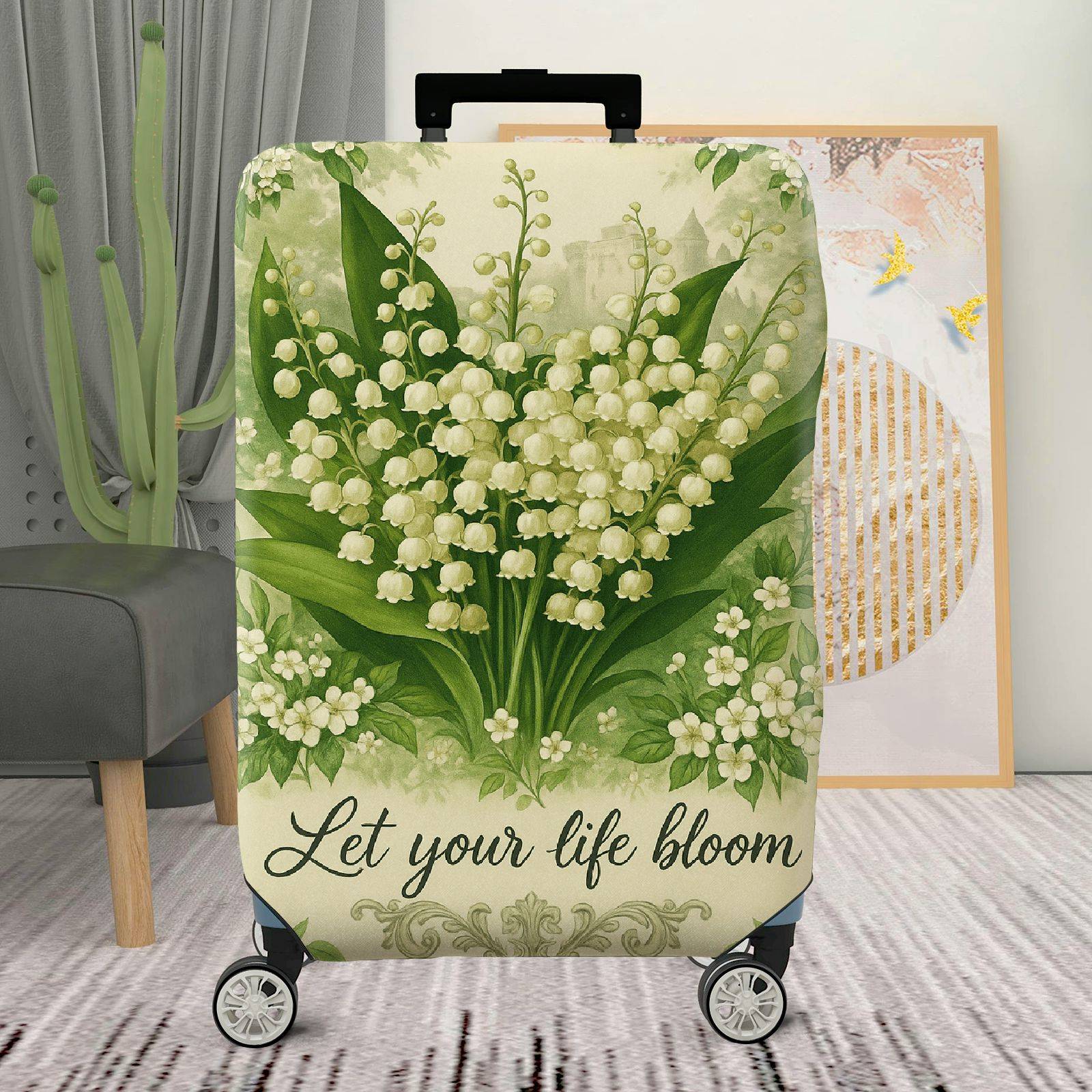 1-Piece Floral Blossom Green Nature Botanical Inspirational Quote  Suitcase Luggage Cover, Stretch Protective Sleeve