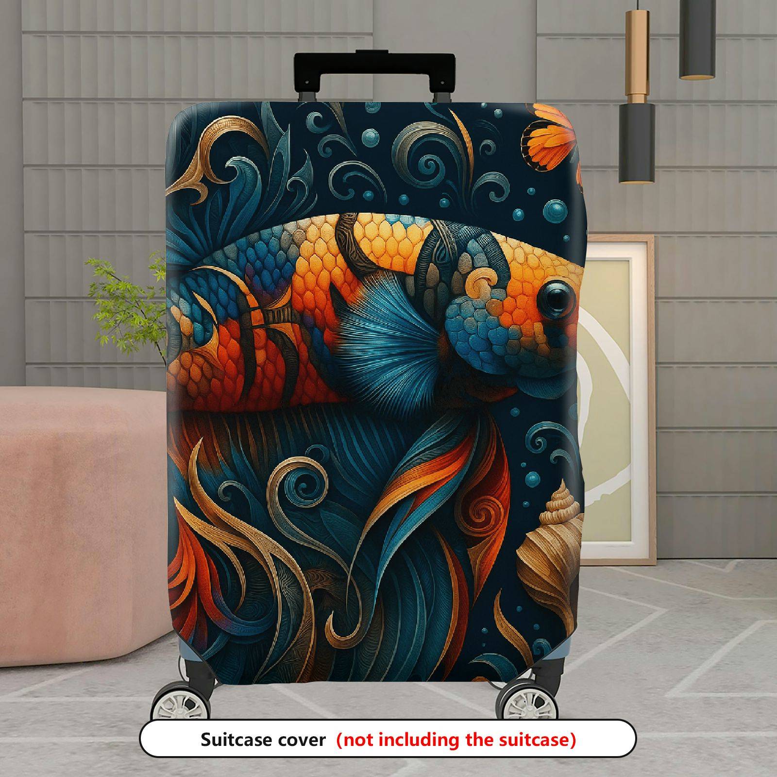 1-Piece Artistic Vibrant Fish Butterfly Ocean Shells  Suitcase Luggage Cover, Stretch Protective Sleeve