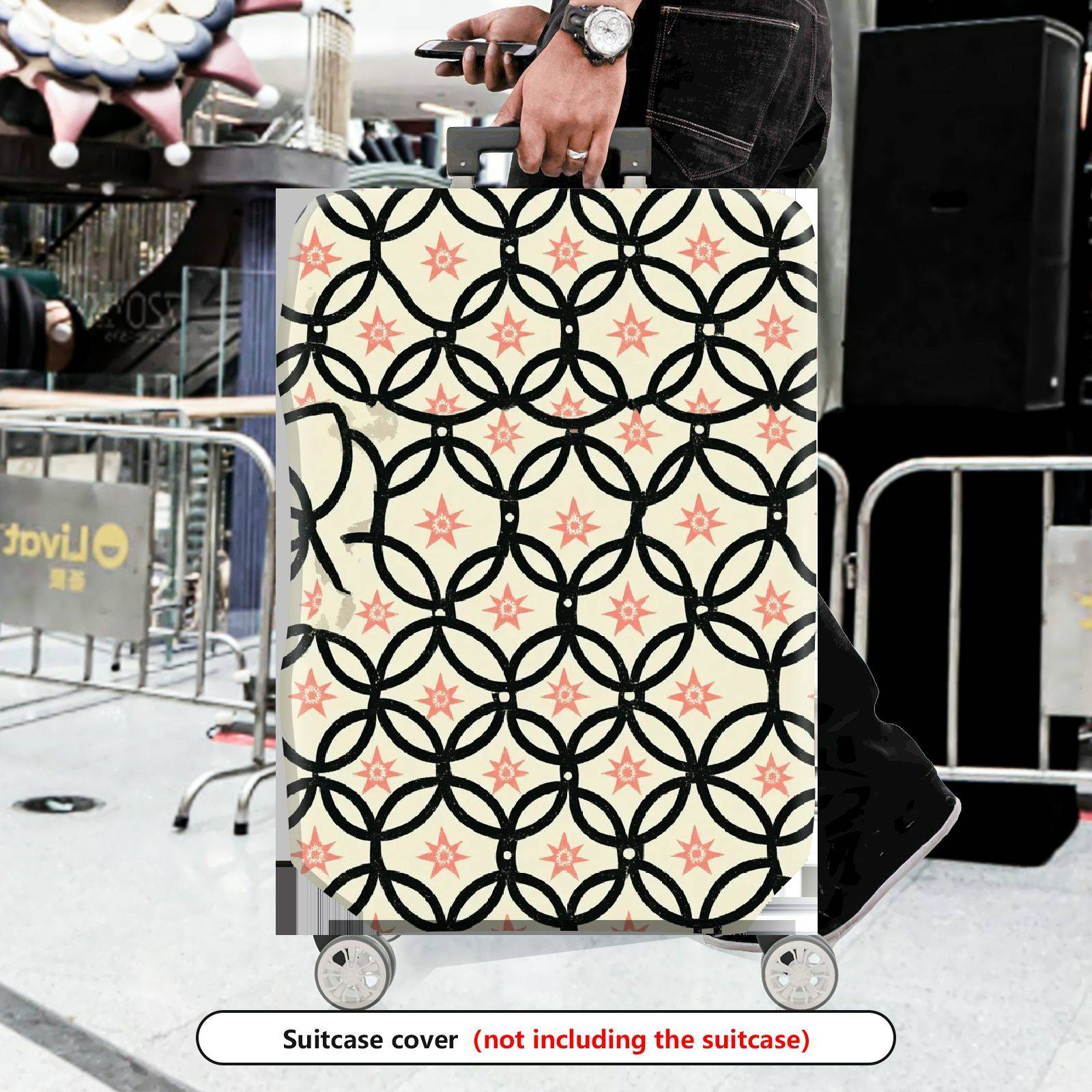 1-Piece Geometric Star Black Pink Cream Pattern  Suitcase Luggage Cover, Stretch Protective Sleeve