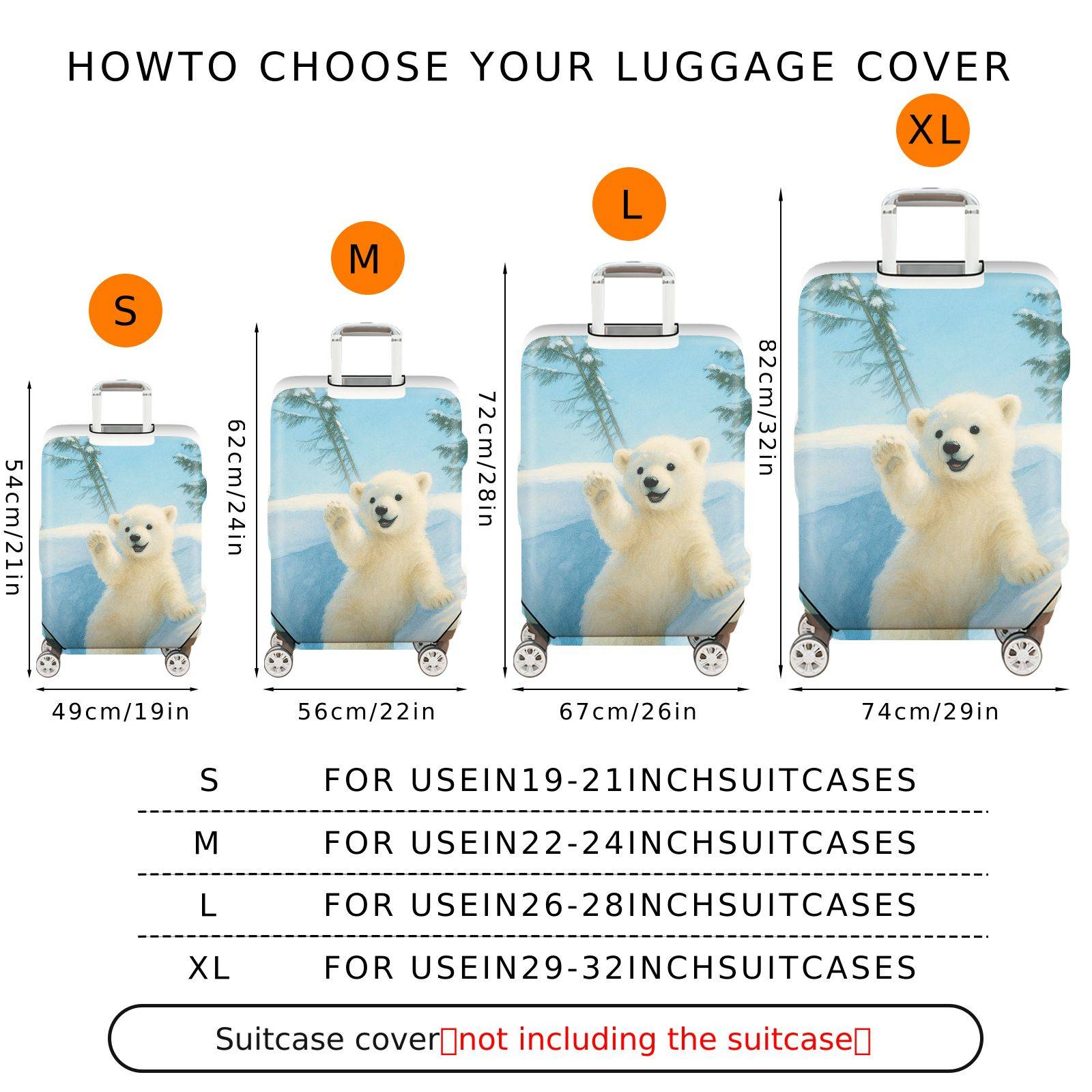 1-Piece Cute Polar Bear Winter Snow Forest Animal  Suitcase Luggage Cover, Stretch Protective Sleeve