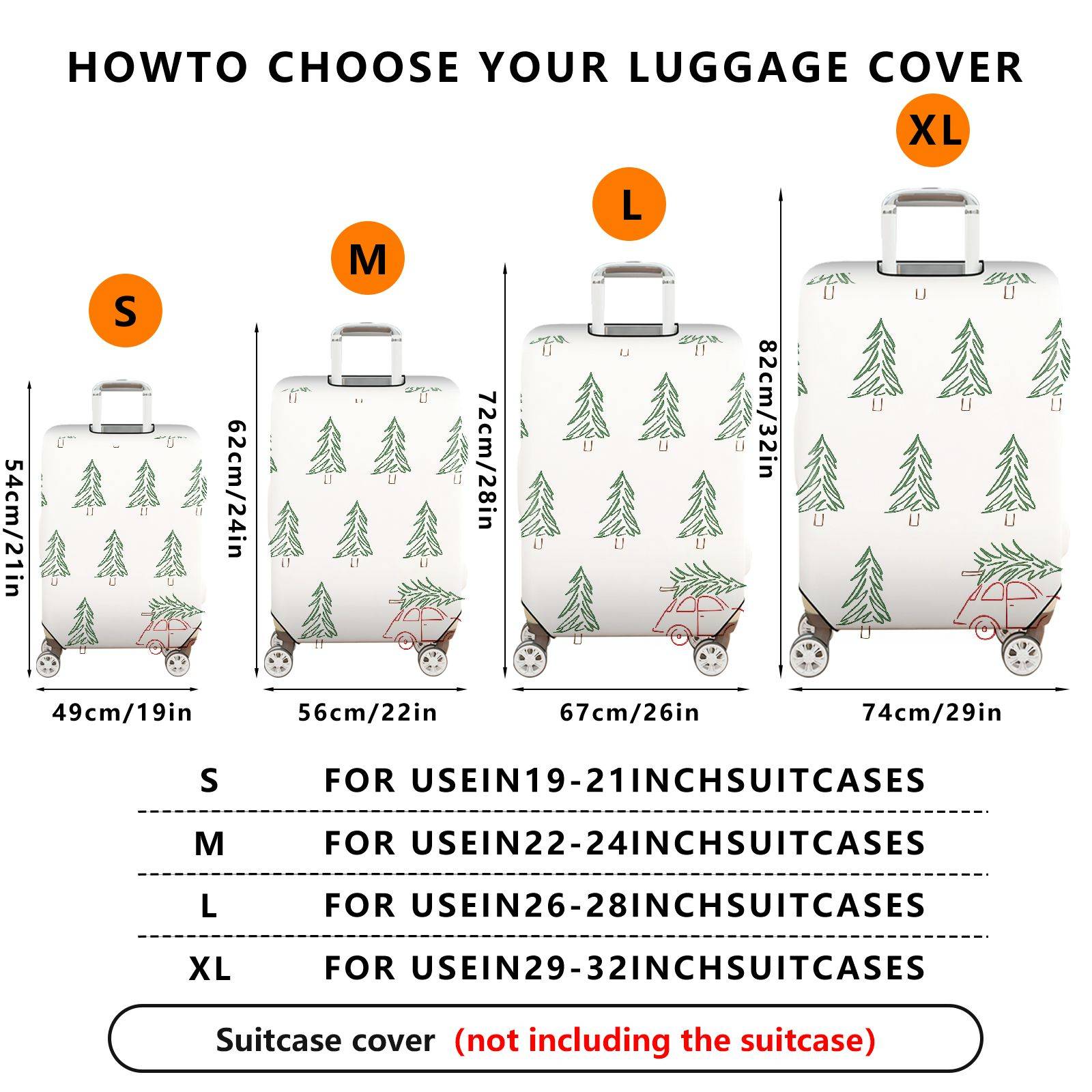 1-Piece Green Pine Tree Forest Car Holiday  Suitcase Luggage Cover, Stretch Protective Sleeve