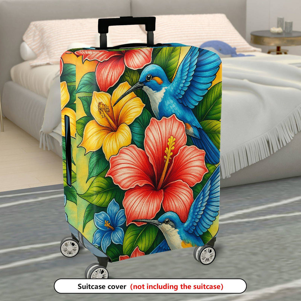 1-Piece Colorful Floral Bird Art Luggage  Suitcase Luggage Cover, Stretch Protective Sleeve