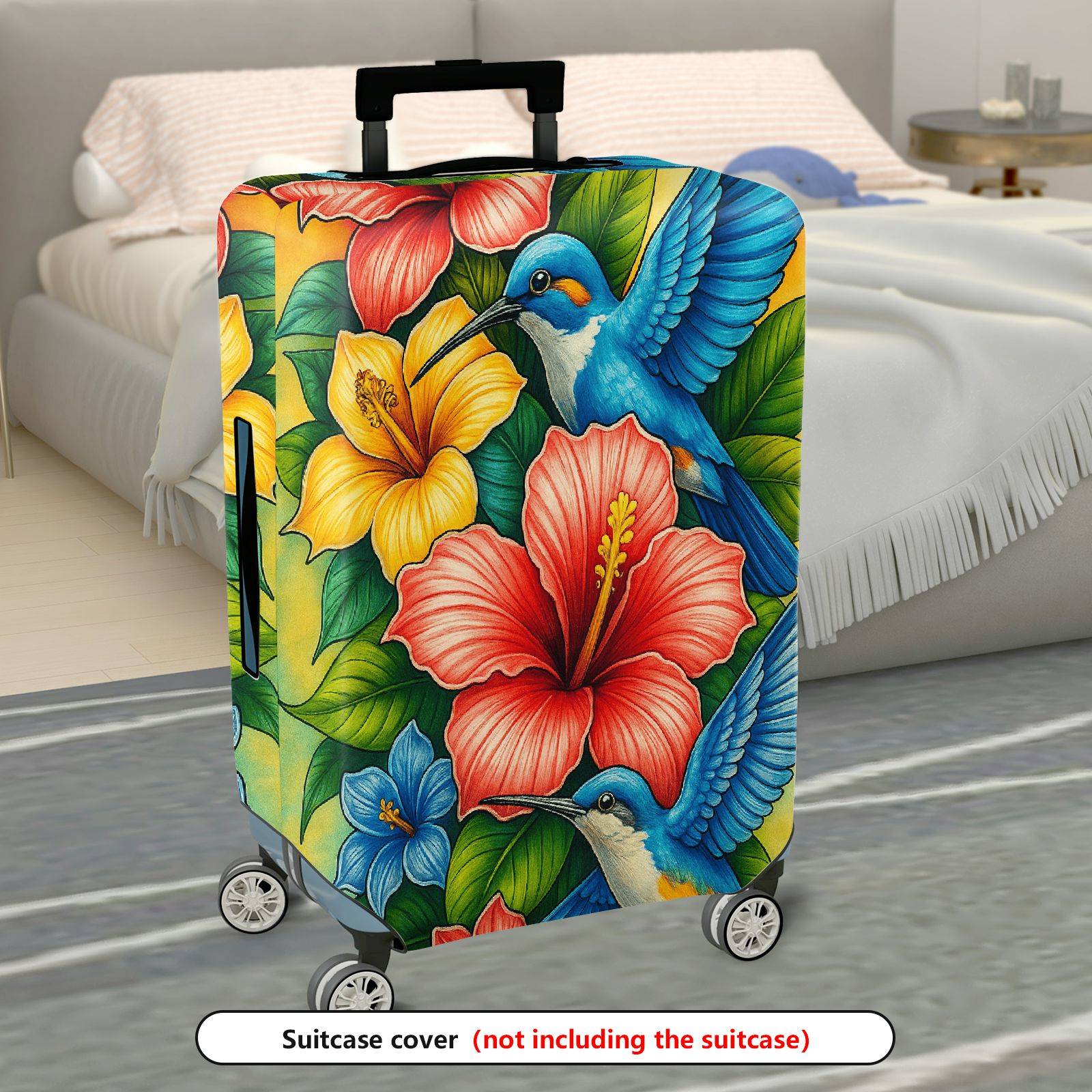 1-Piece Colorful Floral Bird Art Luggage  Suitcase Luggage Cover, Stretch Protective Sleeve