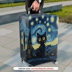 1-Piece Starry Night Cat Landscape Artistic Moon Travel  Suitcase Luggage Cover, Stretch Protective Sleeve