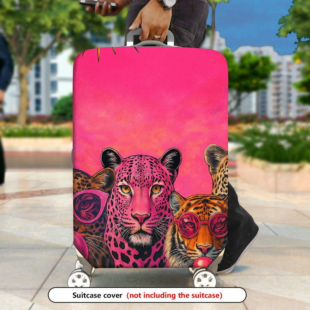 1-Piece Sun Leopard Tiger Pink Vibrant Artistic  Suitcase Luggage Cover, Stretch Protective Sleeve