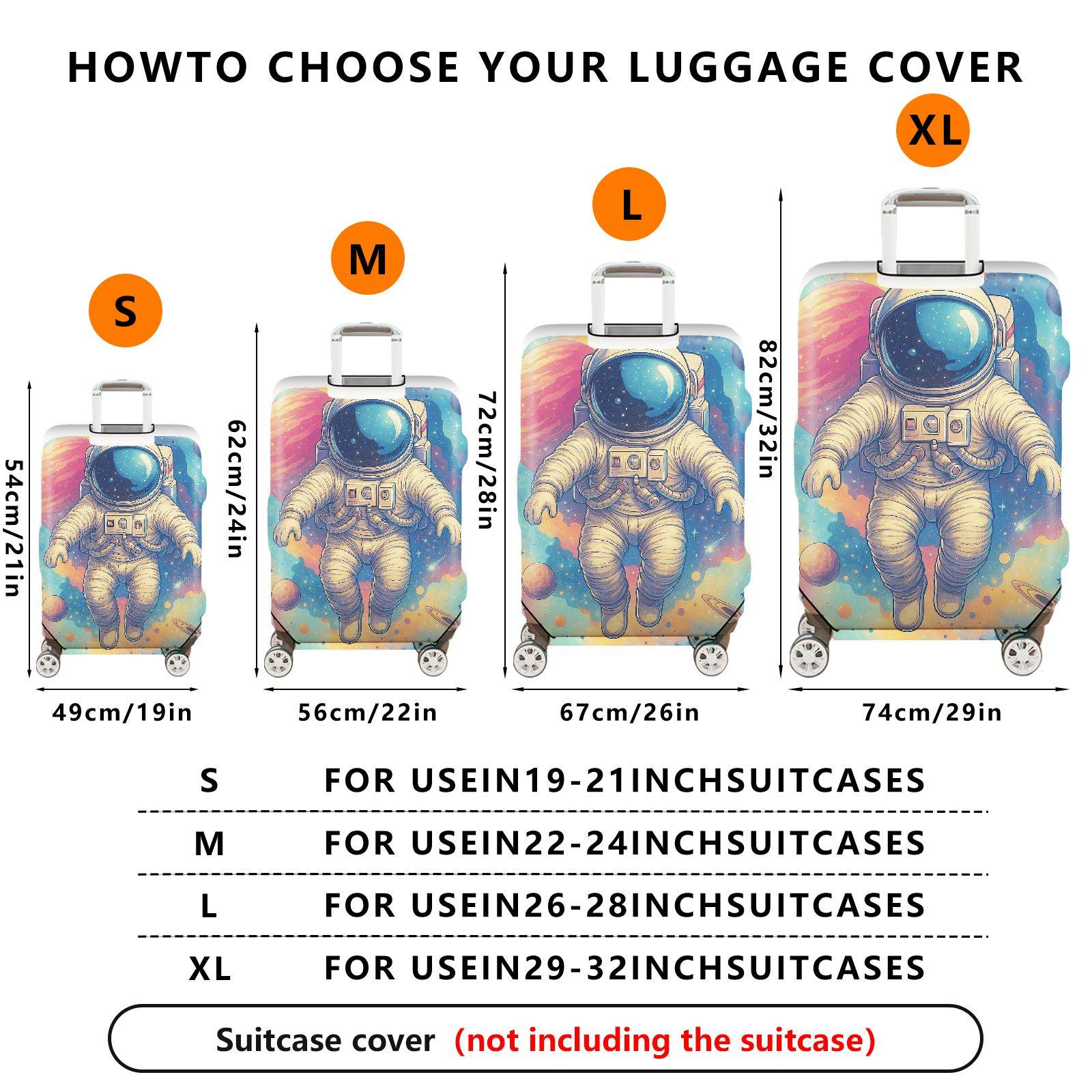 1-Piece Astronaut Outer Space Galaxy Planet Colorful  Suitcase Luggage Cover, Stretch Protective Sleeve