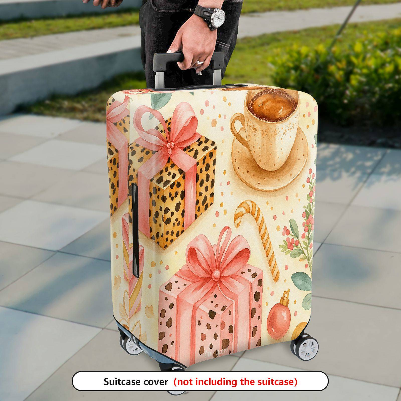 1-Piece Gift Coffee Leopard Candy Ornament Holiday  Suitcase Luggage Cover, Stretch Protective Sleeve