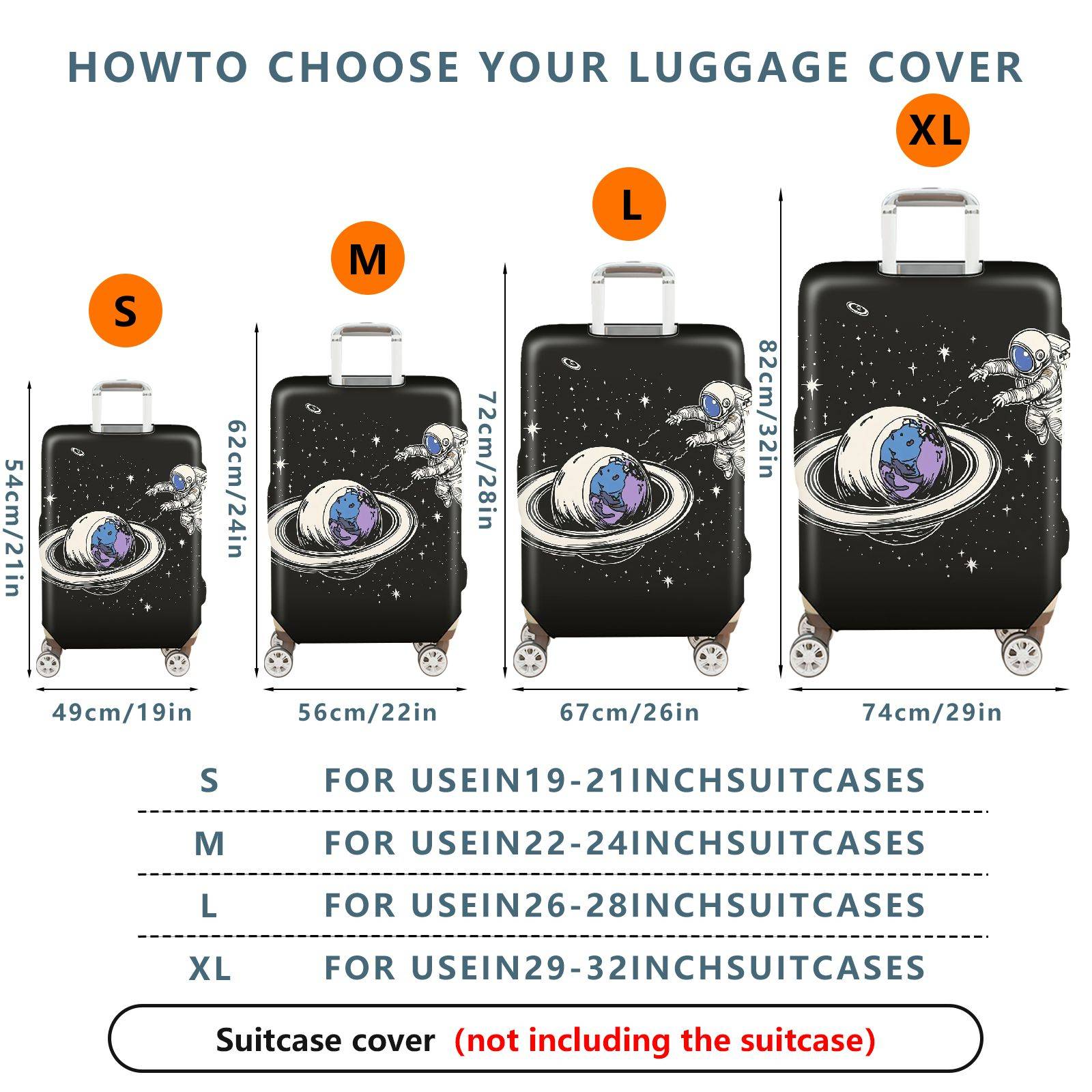 1-Piece Astronaut Planet Space Galaxy Cosmic  Suitcase Luggage Cover, Stretch Protective Sleeve
