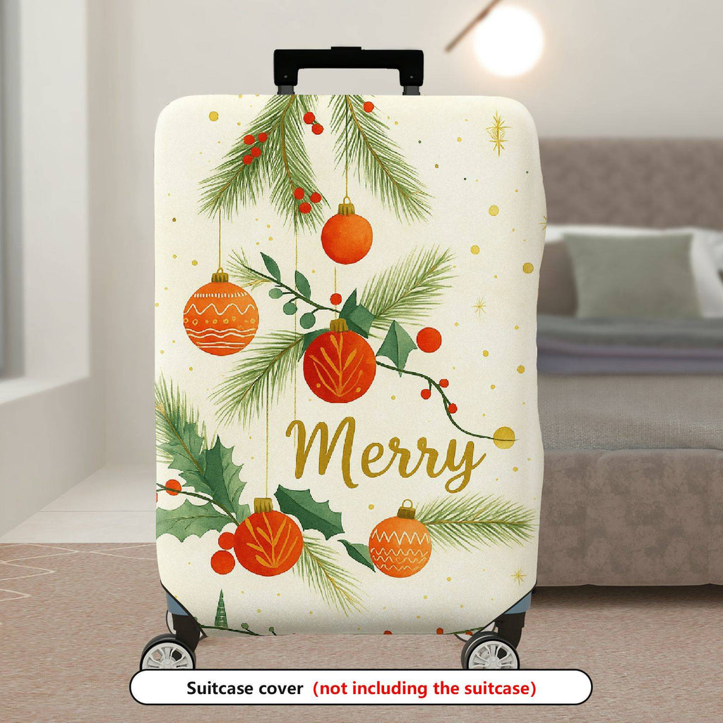 1-Piece Christmas Holiday Pine Ornament Merry  Suitcase Luggage Cover, Stretch Protective Sleeve