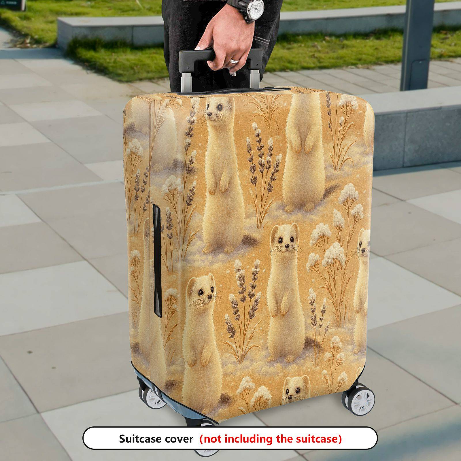 1-Piece Cute Weasel Animal Nature Pastel Art  Suitcase Luggage Cover, Stretch Protective Sleeve