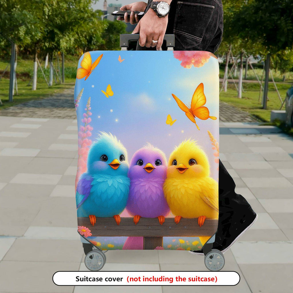 1-Piece Cute Birds Floral Sky Butterfly Colorful  Suitcase Luggage Cover, Stretch Protective Sleeve