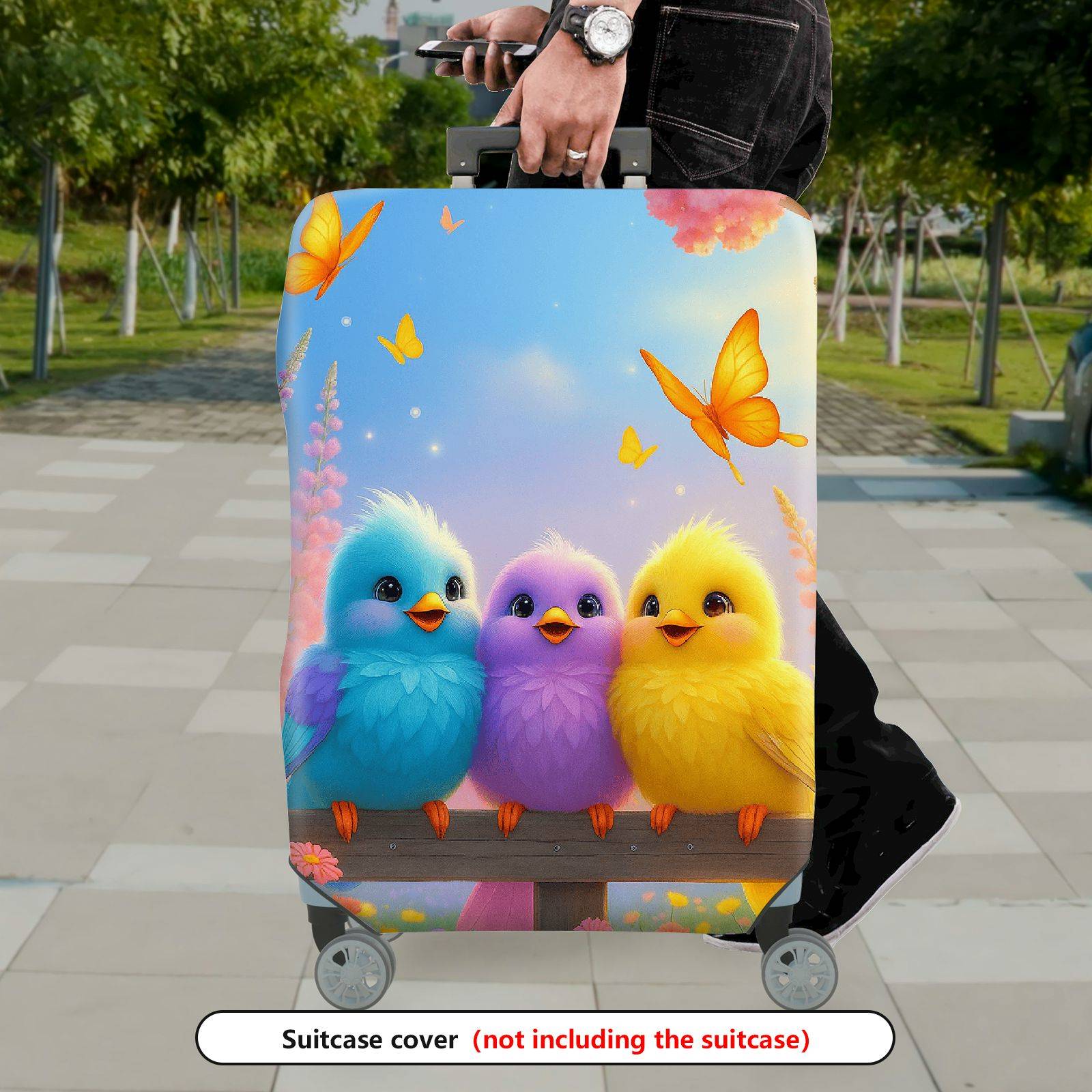 1-Piece Cute Birds Floral Sky Butterfly Colorful  Suitcase Luggage Cover, Stretch Protective Sleeve