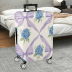 1-Piece Hydrangea Pattern Purple Ribbon Floral Artistic  Suitcase Luggage Cover, Stretch Protective Sleeve