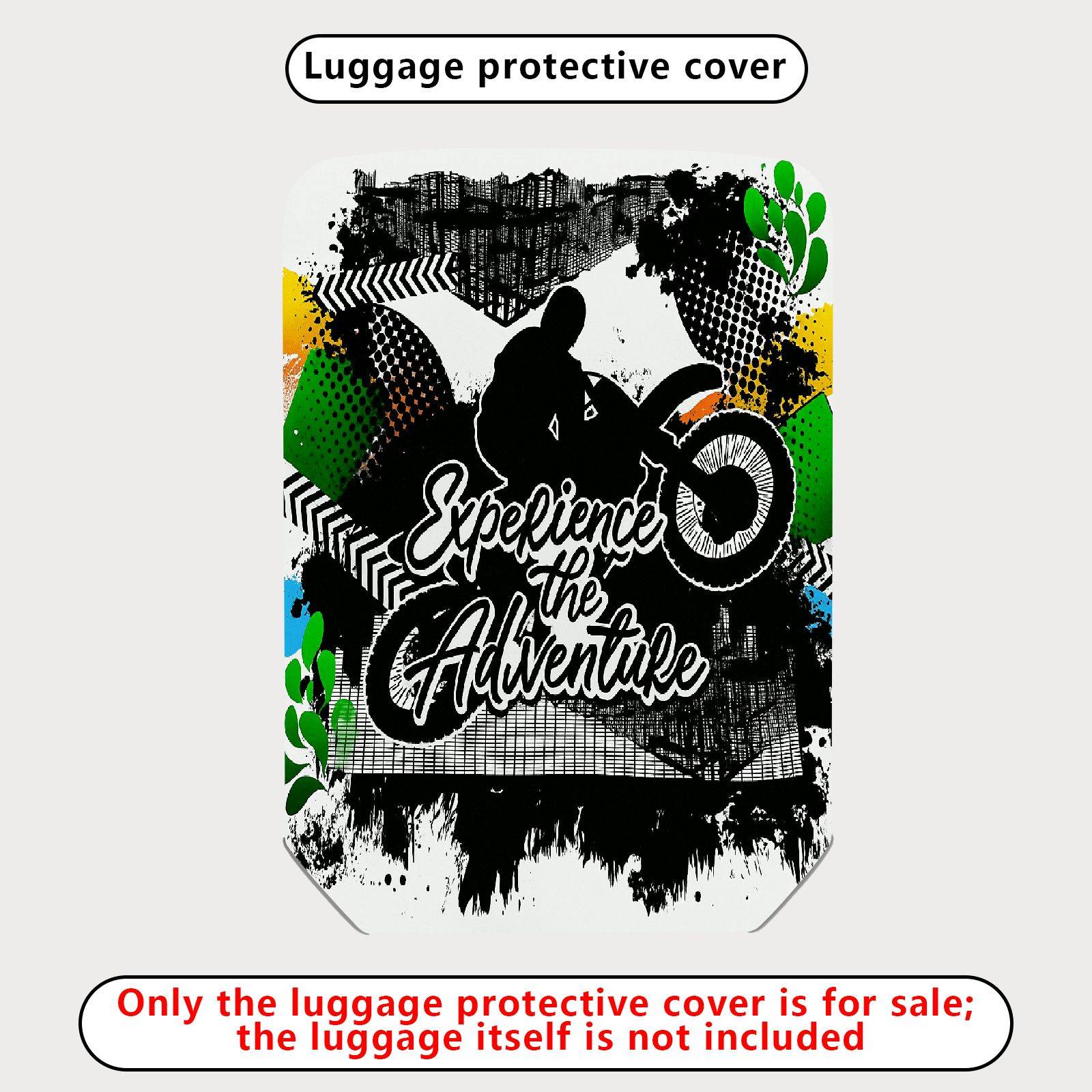 1-Piece Adventure Motorcycle Silhouette Artistic Expression Graffiti Text  Suitcase Luggage Cover, Stretch Protective Sleeve