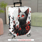 1-Piece Black Cat Red Eyes Floral Gothic Art  Suitcase Luggage Cover, Stretch Protective Sleeve