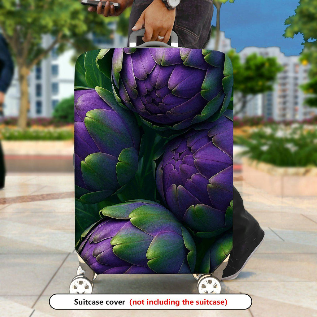 1-Piece Purple Green Artichoke Nature Floral Travel  Suitcase Luggage Cover, Stretch Protective Sleeve