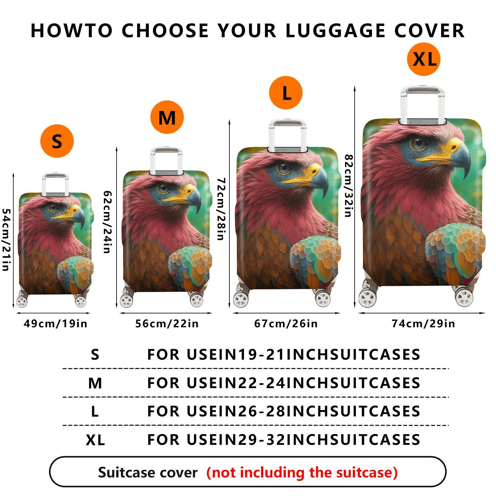 1-Piece Vibrant Parrot Bird Colorful Nature Artistic Wildlife  Suitcase Luggage Cover, Stretch Protective Sleeve