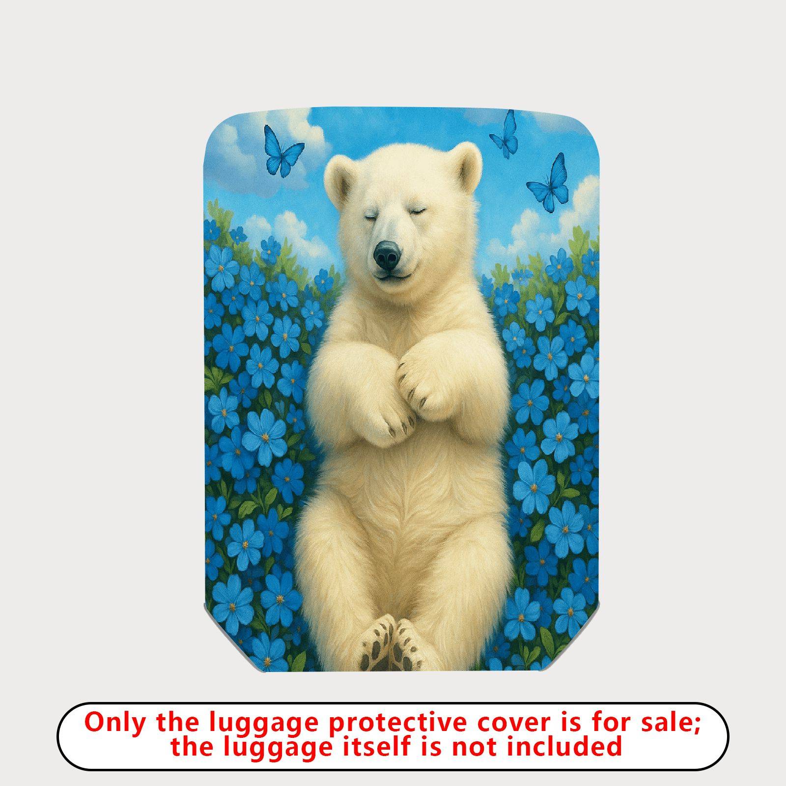 1-Piece Cute Bear Floral Blue Sky Butterfly  Suitcase Luggage Cover, Stretch Protective Sleeve