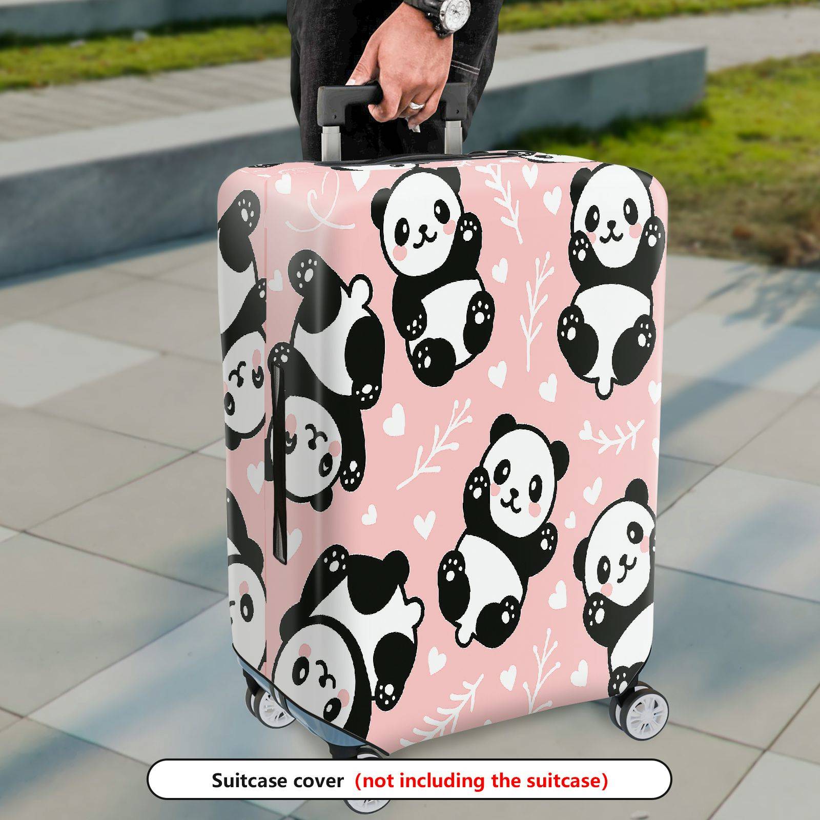 1-Piece Pink Cute Panda Heart Floral Pattern  Suitcase Luggage Cover, Stretch Protective Sleeve