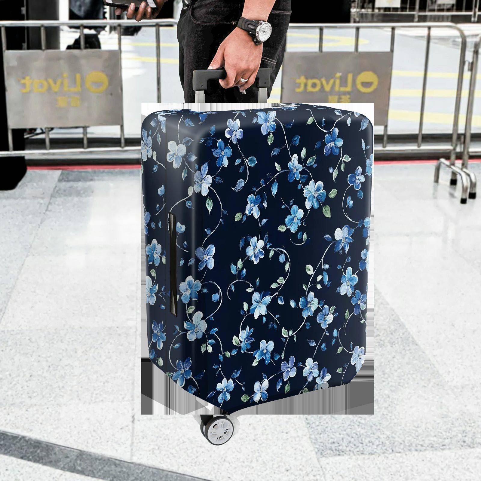 1-Piece Floral Blue Vine Pattern Travel Holiday Design  Suitcase Luggage Cover, Stretch Protective Sleeve