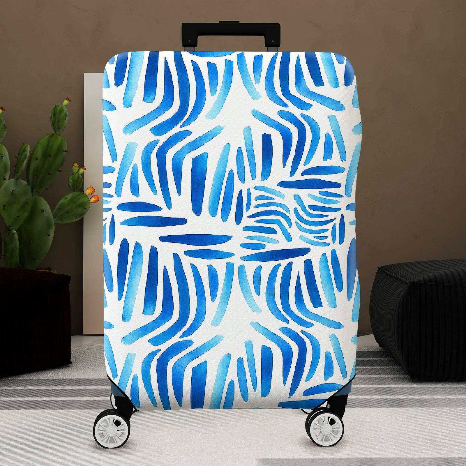 1-Piece Abstract Blue Watercolor Brushstroke Pattern  Suitcase Luggage Cover, Stretch Protective Sleeve