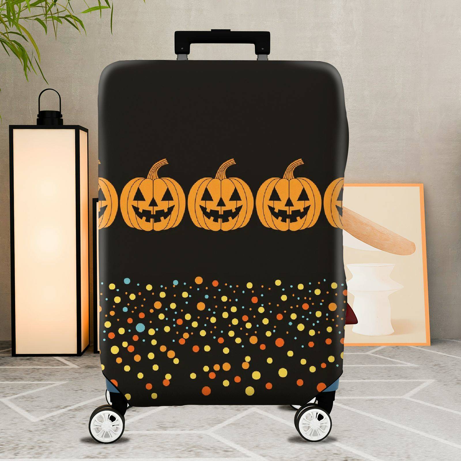 1-Piece Halloween Pumpkin Spooky Festive Party Holiday  Suitcase Luggage Cover, Stretch Protective Sleeve