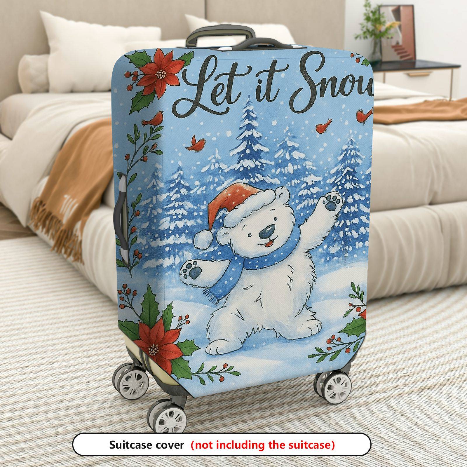 1-Piece Bear Winter Snow Christmas Holiday Floral  Suitcase Luggage Cover, Stretch Protective Sleeve