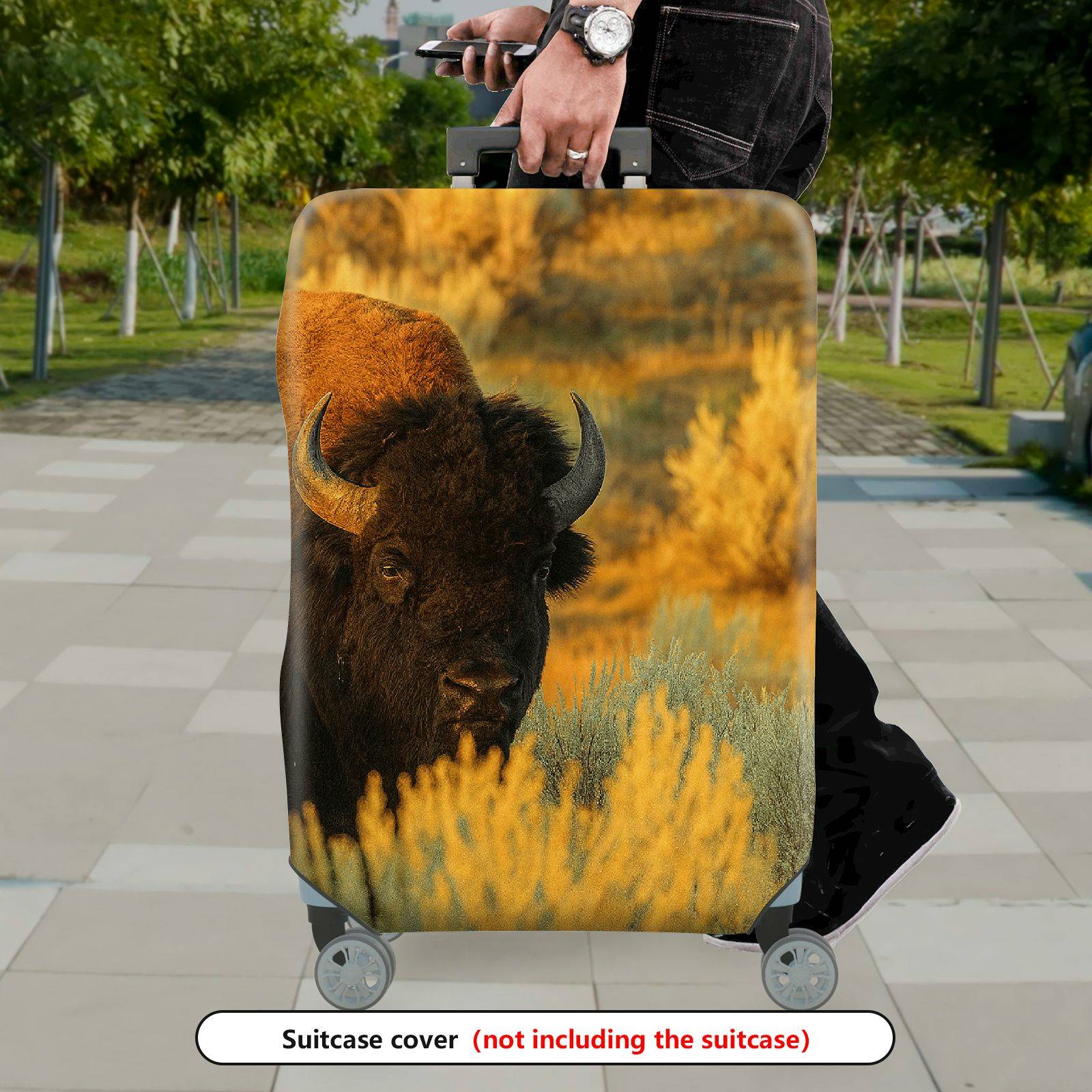 1-Piece Wildlife Nature Bison Landscape Travel Adventure  Suitcase Luggage Cover, Stretch Protective Sleeve