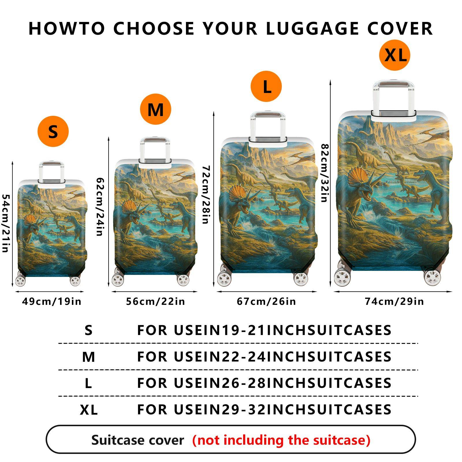 1-Piece Prehistoric Dinosaur Landscape Nature Adventure Wilderness Fossil  Suitcase Luggage Cover, Stretch Protective Sleeve